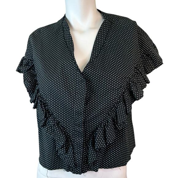 PASKAL CROP Polka Dot Ruffle Trim Blouse Cut By Hand sz M $330 Flawed-Read desc - Picture 1 of 8